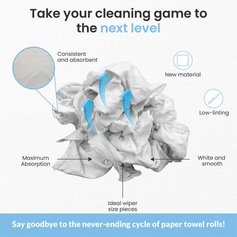 White Knit Wiping Cloths For Painting Staining And Cleaning, smooth white rags in close-up highlighting absorbency and texture.