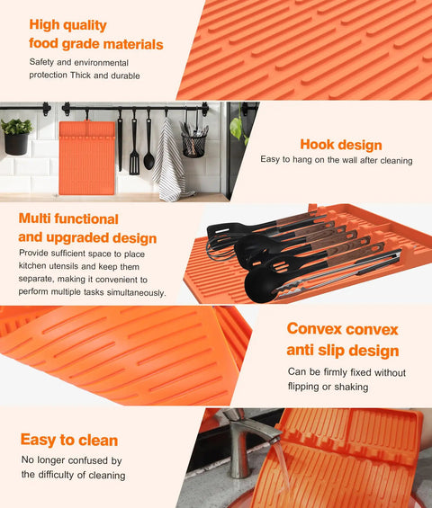 Silicone Grill Mat For Blackstone Griddles With Drip Pad Large Sixteen By Eleven And A Half Inch Tool Organizer Mat Featuring Eight Slots Spatula Holder And Outdoor Kitchen Counter Accessory Dope Gift For Men Bright Orange