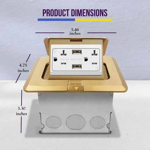 Soft Pop Up Floor Box Kit With 4A USB Charging, 20A Tamper Resistant Weatherproof Receptacle, Nickel Cover, product dimensions