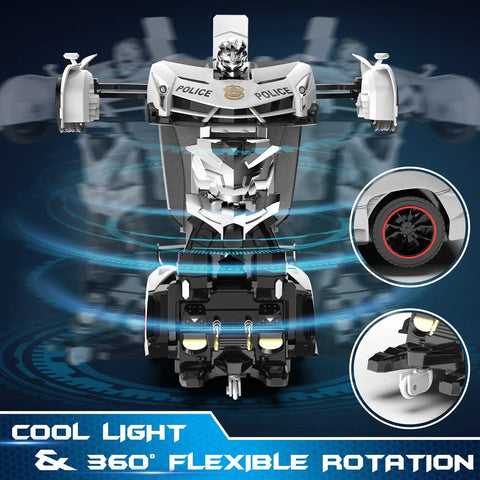 RC Totally Transforming Car Robot For Kids One Button Deformation To Robot with flashing lights and 360-degree rotation