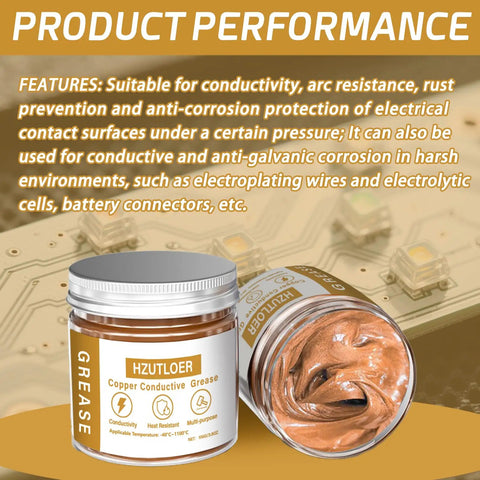 Copper Conductive Grease Paste 100G Anti Arcing Electrical Grease For Cars Power Systems Electronics And Home Appliances Heavy Duty High Temperature Resistant And Anti Corrosive jar on circuit board background