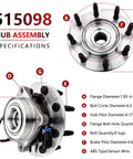 Beefy Front Wheel Hub Bearing Assembly Fits 2007-2010 Chevy Silverado 2500HD 3500HD Suburban 2500, showing specifications illustration.