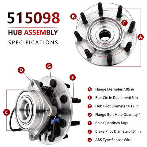 Beefy Front Wheel Hub Bearing Assembly Fits 2007-2010 Chevy Silverado 2500HD 3500HD Suburban 2500, showing specifications illustration.