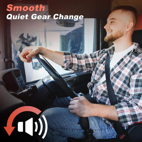Driver enjoying smooth gear change in a truck featuring the Road Warrior Shifter Isolator Bushing Kit For Eaton Fuller Heavy Rigs Replacement.