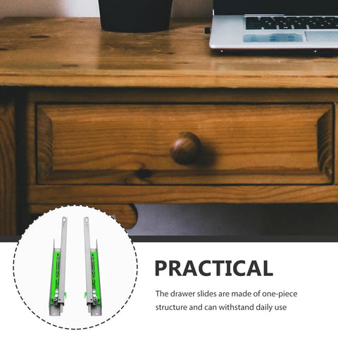 16 Inch Detachable Slow-Close Drawer Slides With Metal Rails in front of wooden furniture