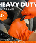 Beastek nitrile disposable gloves, orange, large, 50-count, close-up of hands performing automotive repair.