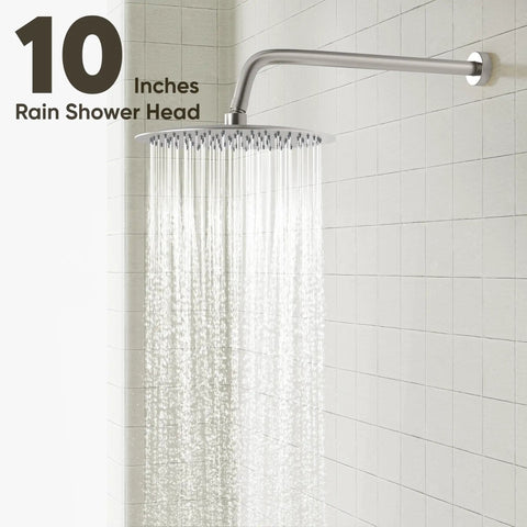 Heavy Duty Shower System With A Ten Inch Rain Shower Head And Adjustable Handheld Mount In Glossy Brushed Nickel Featuring A Precision Pressure Balance Valve For Zero Drip Drama And Solid Brass Fixtures That Run Smooth Daily