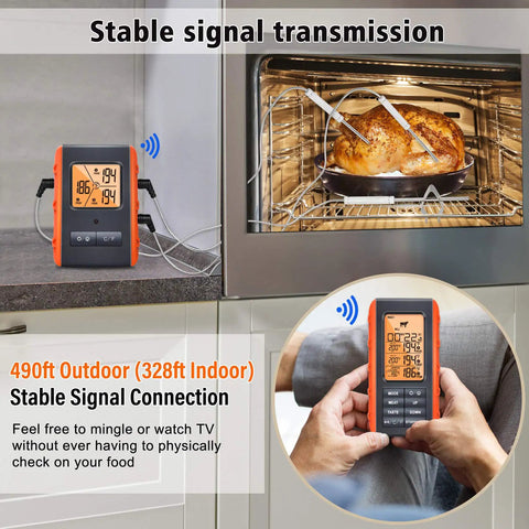 Wireless Meat Thermometer For Grilling And Smoking With 3 Probes, Digital Remote Monitor Up To 490 Feet in use with oven