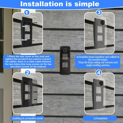 Installation steps for Doorbell Camera Mount For 2nd Gen Video Doorbell, Anti Theft Ring Holder, Adjustable Corner Wedge on vinyl siding.