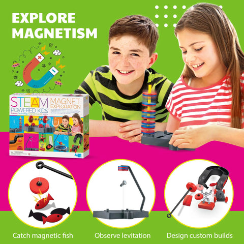 Hands-On Magnet Exploration Kit For Kids Ages 5 And Up With Magnetic Toys Wand And U-Shaped Magnet shown with children playing