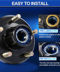 Pair Of Two 2000 Lb Idler Hub Assemblies For Utility Trailers With 5 On 4.5 Bolt Pattern That Swaps Right Onto 1 1/16 Inch Straight Spindles, close-up view showing pre-lubricated bearing.