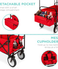 Foldable Outdoor Utility Wagon With Canopy For Beach, Picnic, Camping, Tailgates Removable Shade, 150 Lb Capacity, Detachable Pockets