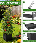 2 Pack Raised Garden Bed Planter Box With Trellis, 57 Inch Self Watering Tomato Planters shown with vine support details
