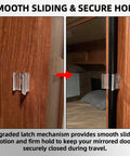 Universal Fit RV Sliding Mirrored Door Latch H527 Replacement For Camper Closet Doors Straight Up Solid Transparent ABS Plastic showing smooth sliding mechanism.