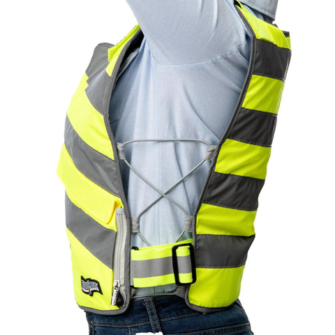 Side view of Professional Ice Vest Cooling System With 96 Pure Water Ice Cubes, Hi Vis Yellow Gear for Workouts