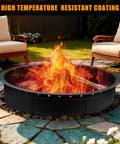 36 Inch Smokeless Fire Pit Ring For Patio And Backyard Large Outdoor Campfire Pit in black steel burning with visible flames