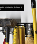 Heavy Duty Garage Wall Organizer Rack With 48 Inch Steel Beam And Rock Solid 280 Lb Load Capacity Featuring Eighteen Versatile Storage Hooks For A No Sweat Diy Install That Keeps Your Shop Organized, showing a hammer and tools mounted securely.