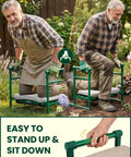 Beefy 500LB Capacity Garden Kneeler And Seat Two In One Garden Bench with soft kneeling pad shown in use by elderly man