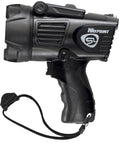 Waypoint 550 Lumen LED Pistol Grip Spotlight With 12V DC Power Cord Three Modes High Low Emergency Signal Long Range Beam Up To 625 Meters Built Tough For Home, Trail, Vehicle Use And Night Work, black rugged design with strap