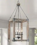 Rustic Farmhouse Wood Pendant Light For Kitchen Island And Dining 4 Light Open Frame Chandelier Cozy Vintage Ceiling Fixture