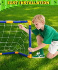 Child setting up Mini Soccer Goal Set With Three Balls And Pump For Kids, Portable Backyard And Indoor Outdoor Soccer Training Gear