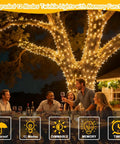 Outdoor gathering with 164 Feet Of 500 LED Fairy Lights With Bendable Silver Copper Wire Firefly String Lights on tree