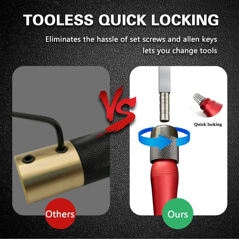 Comparison of tooless quick locking mechanism vs traditional screws for Tungsten Carbide Wood Lathe Turning Tools Set With Quick Replacement Bits Full Size Rougher And Finisher Swan Neck Hollowing Tools For Pro Grade Precision Carving And Smooth Cuts Ideal For Newbies And Pros