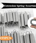 Big 133-Piece Zinc Extension Spring Assortment Box With 18 Sweet Sizes For Home Fixins, Auto Tuning, And All Your Tough DIY Hacks To Keep Things Running Smooth. 133 pcs in organizer box