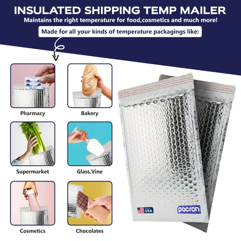 Heavy Duty Insulated Silver Thermal Bubble Mailers 8x11 Self Sealing Padded Envelopes For Cold Shipping of Various Items