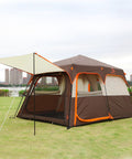 Brown Large Family Tent For 6-8 People With Instant Setup In 60 Seconds, Spacious Two Rooms, Three Doors, Mesh Panels, Outdoor Use.