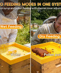 Two Pack 10 Frame Beehive Top Feeder For Langstroth Hives, wet and dry feeding demonstration with beekeepers.