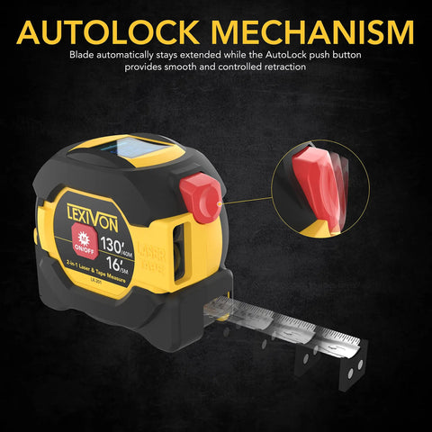 Two In One Digital Laser Distance Meter And Tape Measure With 130 Foot Laser Range And 16 Foot AutoLock Tape side view