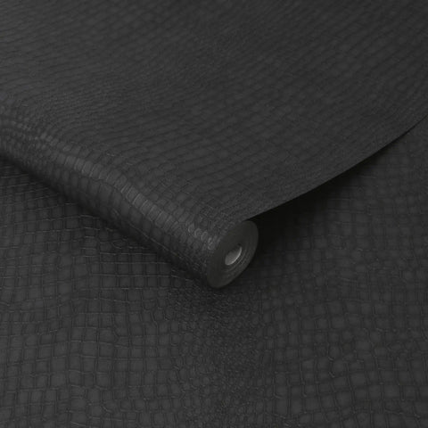 Charcoal Gray Crocodile Texture Wallpaper Dope Paste The Wall Straight Match 25 Inch Pattern Repeat Elegant Dramatic Accent For Living Room And Bedroom Durable Finish Easy DIY