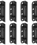 Eight Pack Heavy Duty Bed Rail Brackets And Non Mortise Wood Frame Connectors To Revive Cranky Headboards And Footboards With Hella Solid Powder Coated Steel For No Sweat Diy Repairs, black steel brackets with bolts.