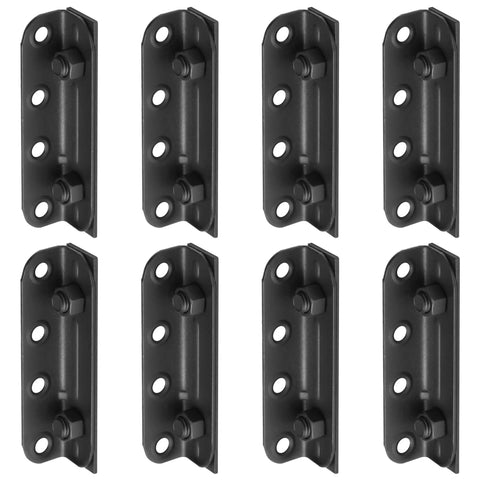 Eight Pack Heavy Duty Bed Rail Brackets And Non Mortise Wood Frame Connectors To Revive Cranky Headboards And Footboards With Hella Solid Powder Coated Steel For No Sweat Diy Repairs, black steel brackets with bolts.
