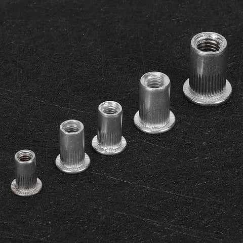 Solid Rivet Nut Tool Kit With 100 Pcs Aluminum Flat Threaded Inserts M4 M5 M6 M8 For Fast Repairs And Tough DIY Projects, aluminum inserts