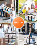 Collage showing Clear Heavy Duty Moving Bags 4 Pack With Zipper in various settings: loading truck, camping, city street.