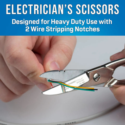 5 Piece Telecom Installer Kit With Can Wrench, Ergonomic Splicing Knife, Electrician Scissors, Probe Pick, And Rugged PVC Tool Pouch For Field Wiring And Quick Box Access On The Job showing scissors cutting wire