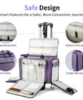 Lilac Rolling Teacher Bag With Five 360 Degree Swivel Wheels And Detachable Trolley open showing compartments and pockets