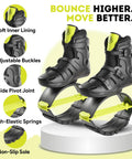 Adult Jumping Shoes For Fitness And Fun Kangaroo Jump Boots with adjustable bounce, green, soft lining, secure buckles, non-slip sole.