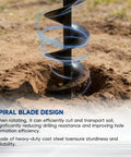 Heavy Duty Garden Auger Drill Bit Six By Thirty One Inch Spiral Hole Digger in soil showing spiral blade design.
