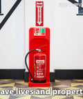 Fire Extinguisher Signs Stickers 12 Pack 4x12 Inch Premium Self Adhesive Vinyl Decals Laminated displayed above extinguisher