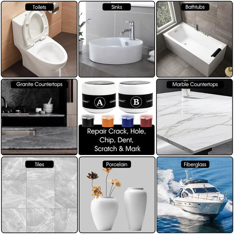 Tile and Fiberglass Tub Repair Kit With Color Matching For Porcelain Sinks, Granite, Marble, Quartz, Ceramic And Shower Surfaces