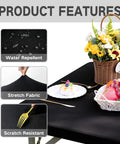 Fitted Card Table Cover For 34 By 34 Inch Square Tables Elastic Waterproof Tablecloth In Black Durable Easy Care Protecting Table