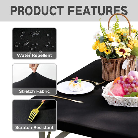 Fitted Card Table Cover For 34 By 34 Inch Square Tables Elastic Waterproof Tablecloth In Black Durable Easy Care Protecting Table