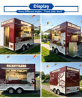 Bulletproof Mobile Food Trailer With Private Bathroom And Full Commercial Kitchen Setup Factory Direct, showing front, side, and back views.