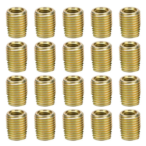 Carbon Steel Self Tapping Thread Inserts Kit 20 Pcs M10 M12 Thread Repair, Yellow Zinc Plated For Automotive, Furniture, And Industrial Use, Heavy Duty Grip, Vibration Resistant, Inner M3x0.5 Outer M5x0.5 6mm, 20 gold inserts