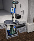 Plug And Play Sump Pump And Battery Backup System With Smart Wifi Monitoring Controller showing preplumbed installation details.