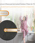 Charcoal Activated Carbon Fiber Air Filter For Kitchen Compost Bin Round 5.5 Inch, shown in a kitchen environment, 10 pack
