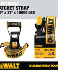 Beefy 2 Inch By 27 Foot Ratchet Tie Down Strap with Double J Hook for Heavy Duty Cargo Securement, shown with packaging